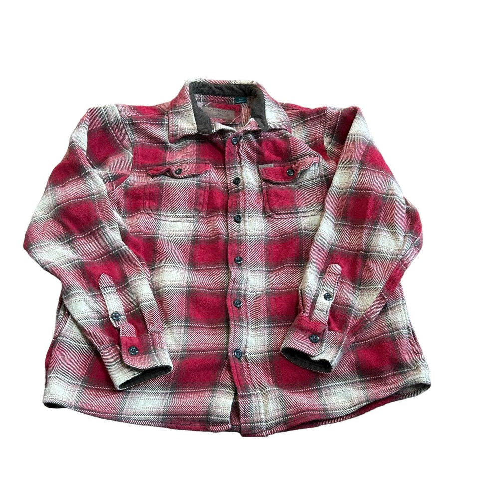 Orvis Large Red Plaid Heavy Flannel Shirt Jacket Work Front Pockets
